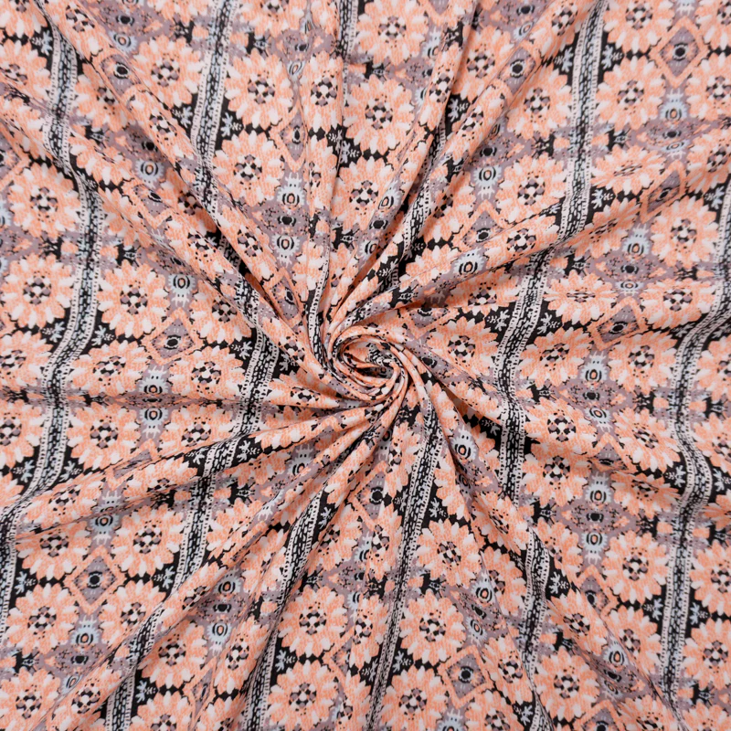 Orange-Black-Multi Rayon Floral Printed Voile Woven Fabric