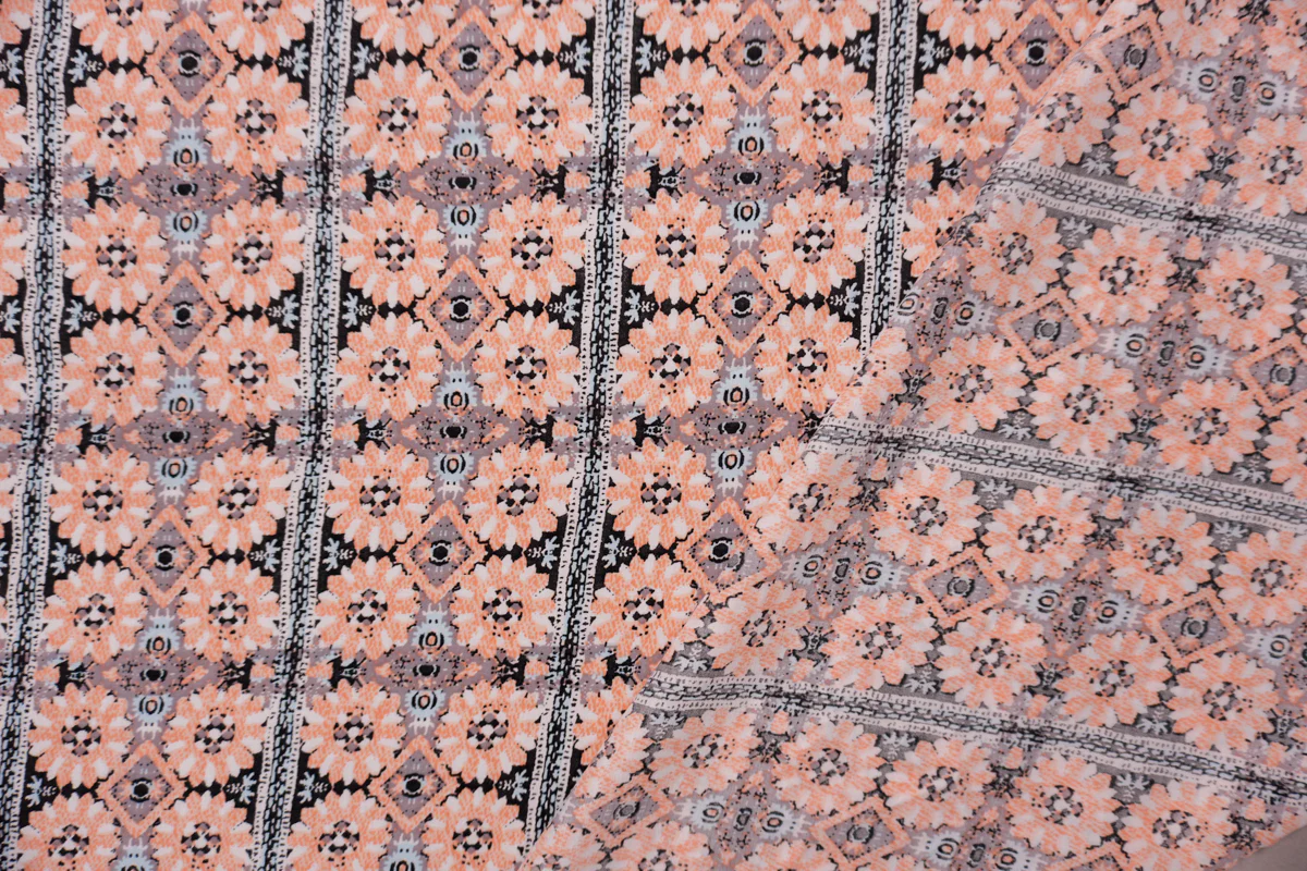 Orange-Black-Multi Rayon Floral Printed Voile Woven Fabric - Image 2