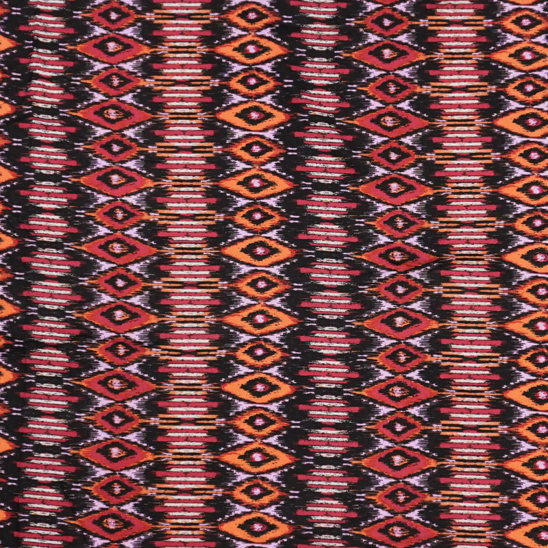 Orange-Black-Multi Rayon Ikat Printed Challis Woven Fabric