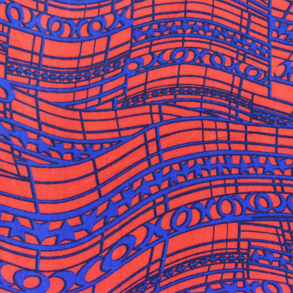 Orange-Blue Modern Abstract Printed Rayon Challis Woven Fabric - Image 2