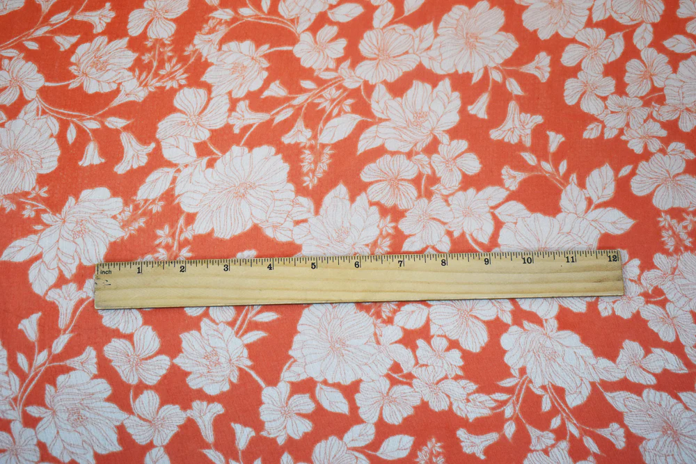 Orange-Ivory Floral Printed Poly Yoryu Chiffon Woven Fabric - Image 4