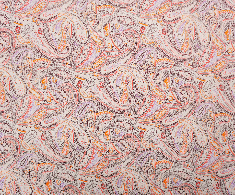 Orange-Multi Washed Rayon Paisley Printed Twill Woven Fabric - Image 3
