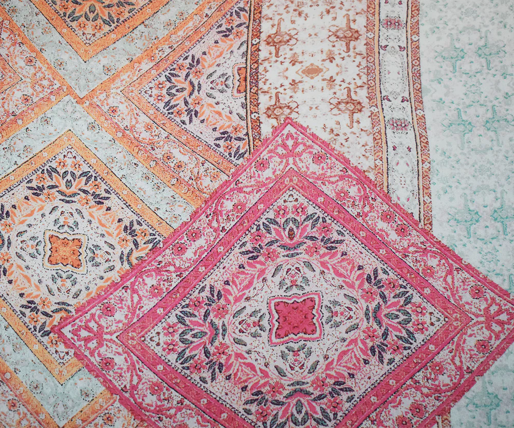 Orange-Pink-Multi Moroccan Bandana Printed Poly Chiffon Woven Fabric - Image 3