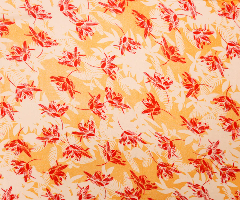 Orange-White-Red Rayon Floral Printed Crepe Woven Fabric - Image 3