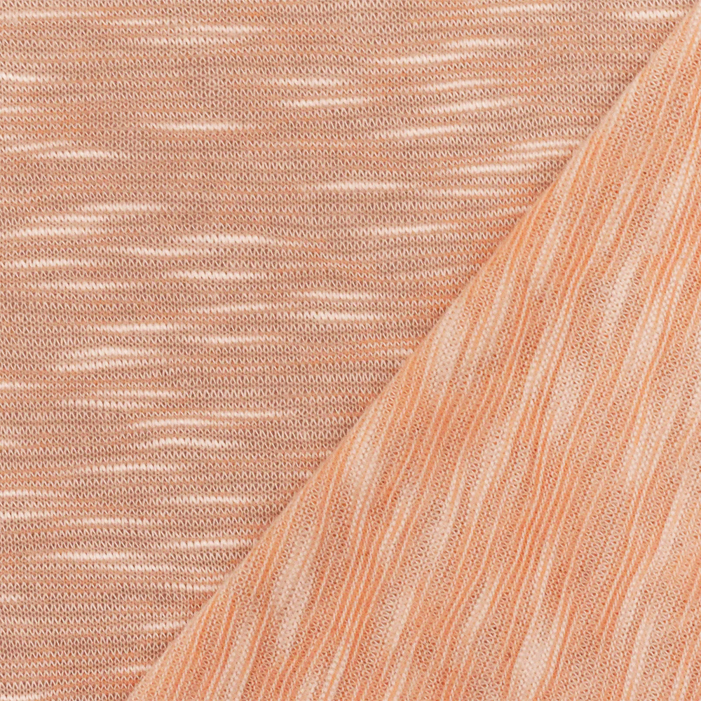 Orange-White Slub Stretch Spandex Rayon Jersey Knit Fabric - Image 3