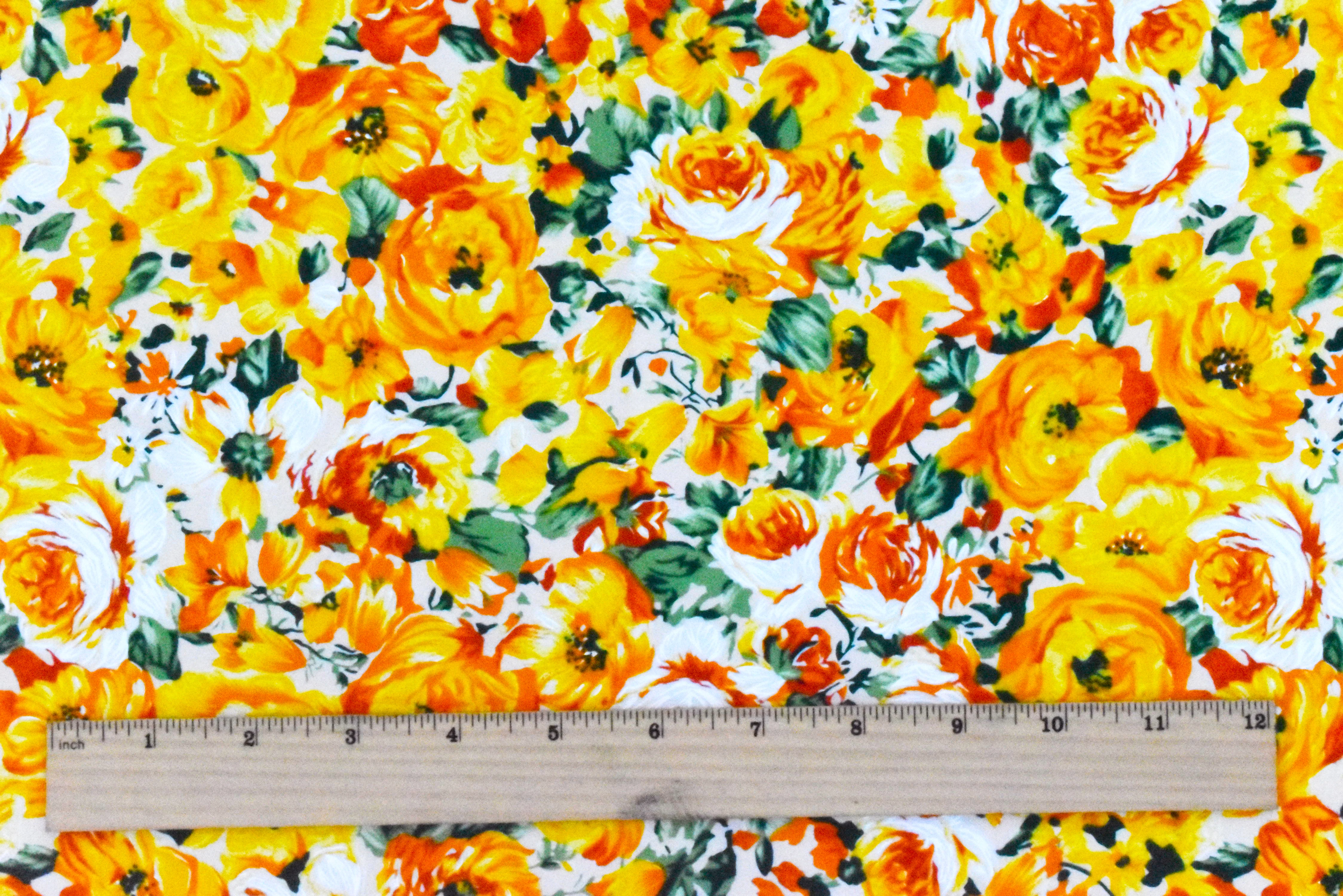 Orange-Yellow-Multi Floral Printed Cotton Poplin Woven Fabric - Image 4