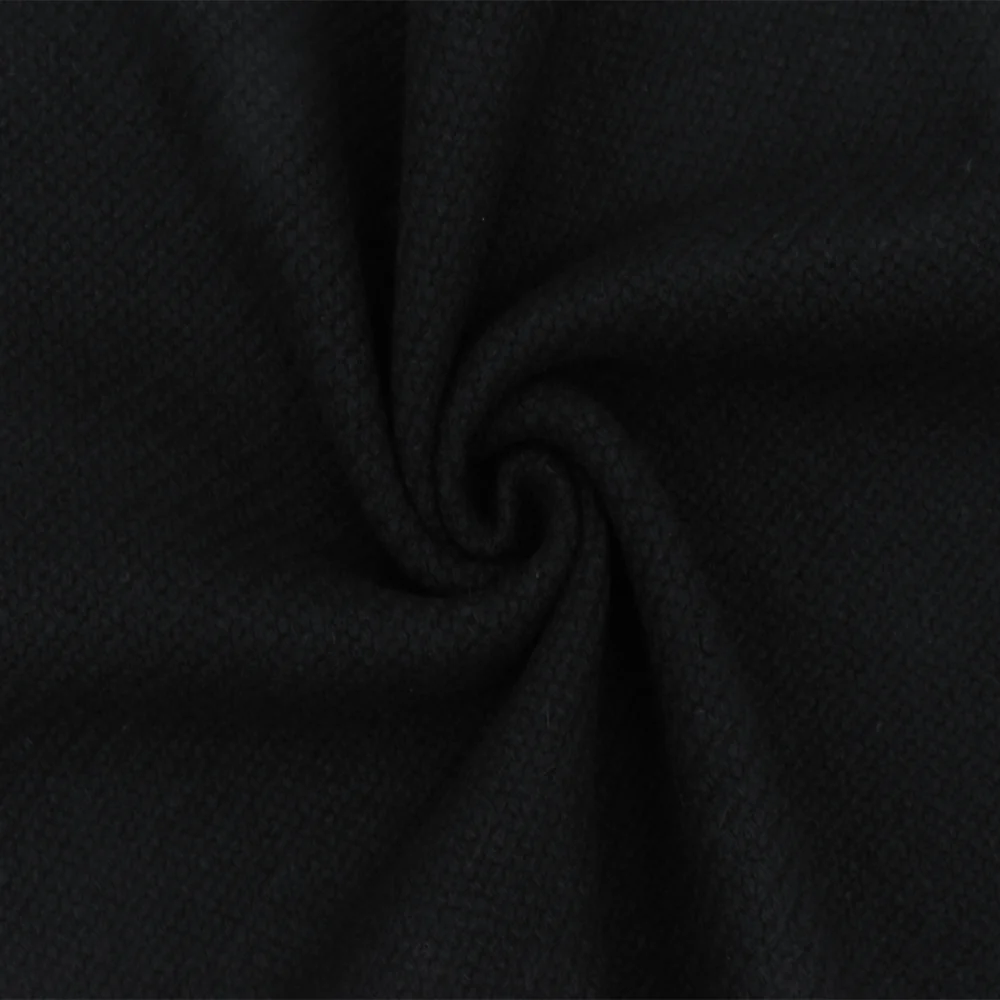 Panther Black Solid Wool-Cotton Twill Woven Coating Fabric
