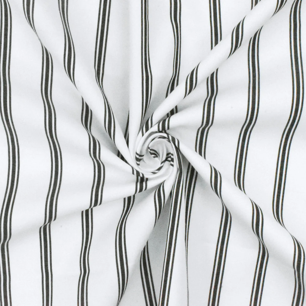 Paper White-Black Stripe Polyester Shirting Woven Fabric - Image 2