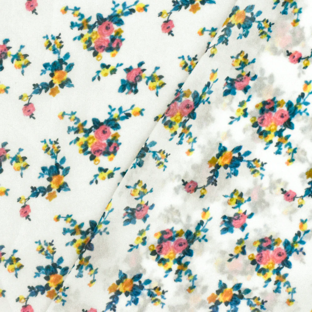 Paper White-Green-Multi Floral Printed Polyester Chiffon Woven Fabric - Image 4