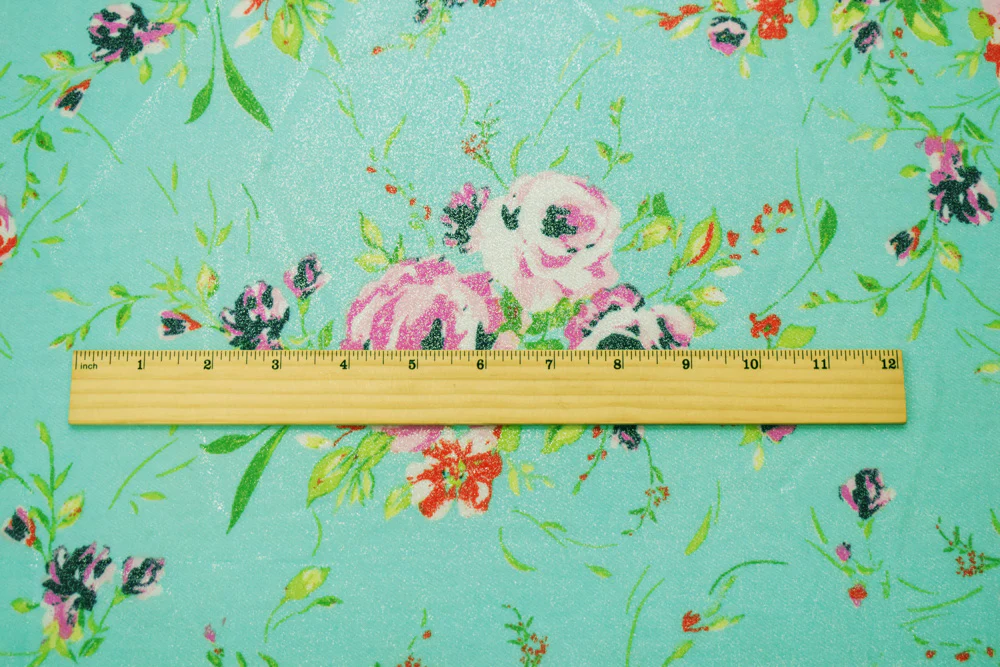 Pastel Teal-Silver Poly Floral Printed Chiffon Woven Fabric - Image 2
