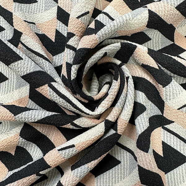 Peach Multi Geometric Poly Print High Crepe Fabric