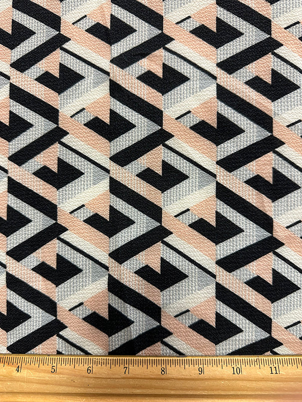 Peach Multi Geometric Poly Print High Crepe Fabric - Image 3