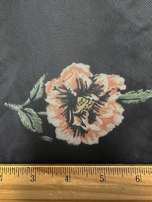 Peach on Black Floral Print Stretch Mesh Fabric - Image 4