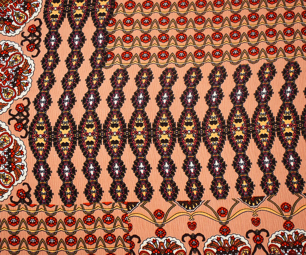 Peach-Red-Multi Moroccan Floral Printed Poly Crepe Georgette Woven Fabric - Image 3