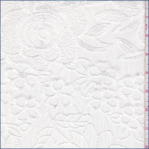 Pearl White Embroidered Floral Mesh Lace Fabric