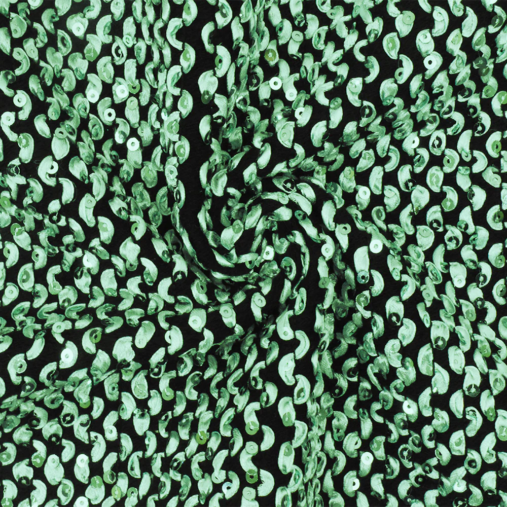 Pearly Green-Black 3D Wave With Sequins Acrylic Poly Woven Jacketing Fabric - Image 3