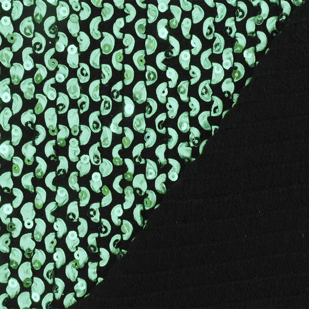 Pearly Green-Black 3D Wave With Sequins Acrylic Poly Woven Jacketing Fabric - Image 4