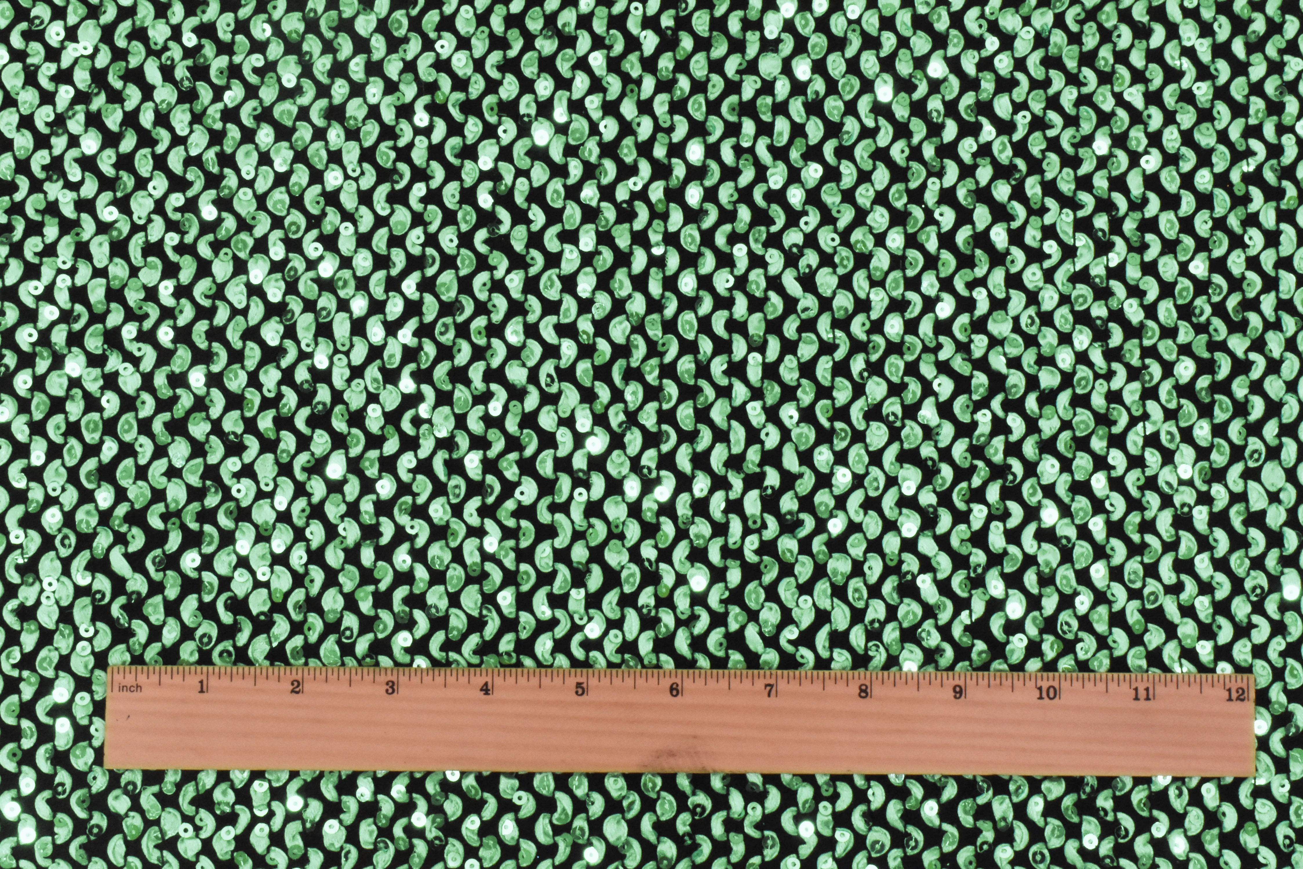 Pearly Green-Black 3D Wave With Sequins Acrylic Poly Woven Jacketing Fabric - Image 5