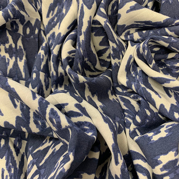 Periwinkle and White Stripe Print Rayon Challis Fabric