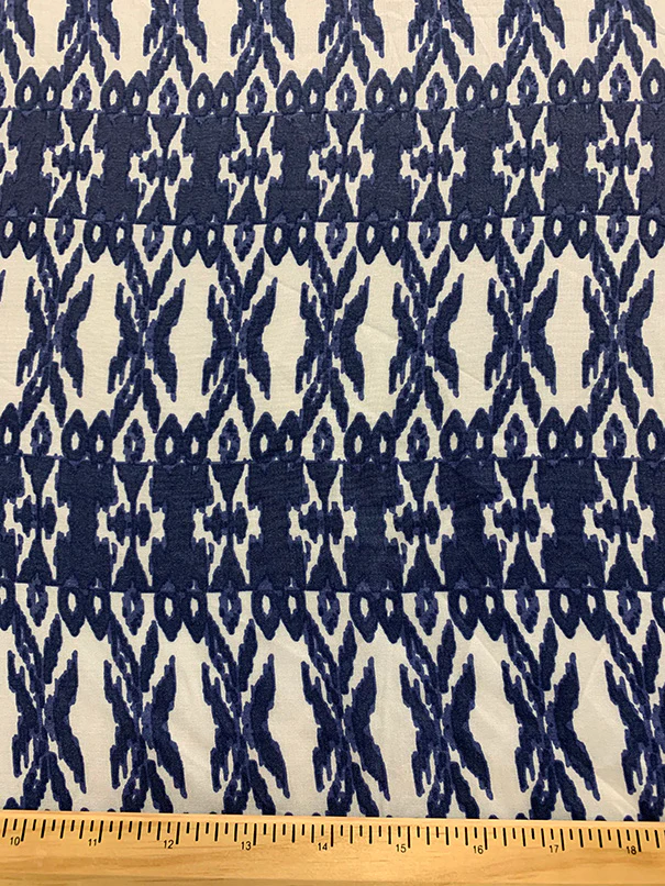 Periwinkle and White Stripe Print Rayon Challis Fabric - Image 3