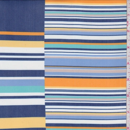 Periwinkle/Orange/Navy Stripe Block Power Mesh Fabric