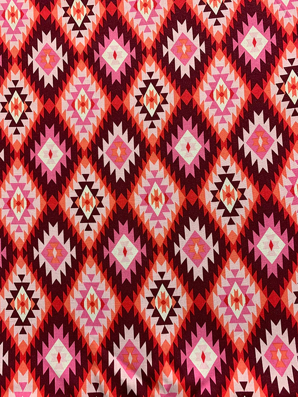 Pink and Red Aztec Print Rayon Challis Fabric - Image 2