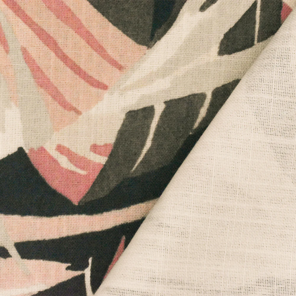 Pink-Black-Multi Abstract Leaf Printed Poly Woven Home Decorating Fabric - Image 4