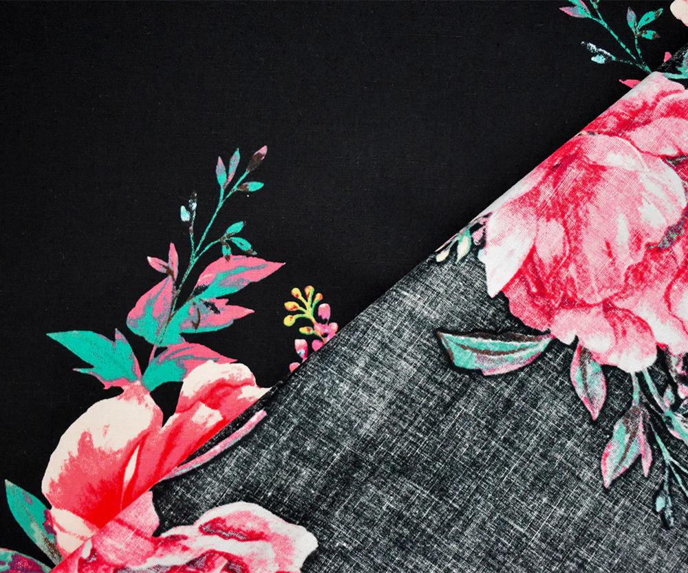 Pink-Black-Multi Cotton Floral Print Stretch Spandex Poplin Woven Fabric - Image 3