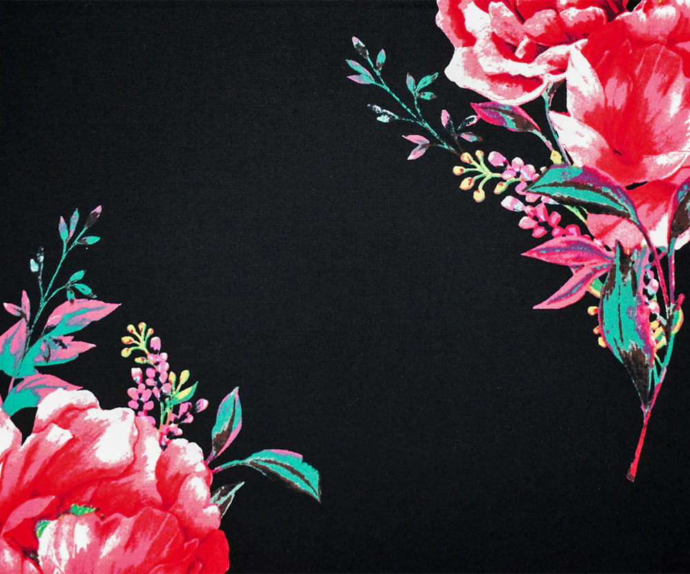 Pink-Black-Multi Cotton Floral Print Stretch Spandex Poplin Woven Fabric - Image 5