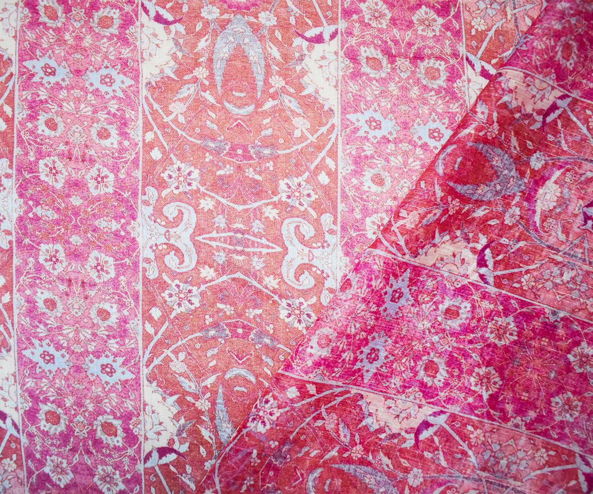 Pink-Blue-Multi Poly Stripe Floral Printed Crinkle Yoryu Chiffon Woven Fabric - Image 2