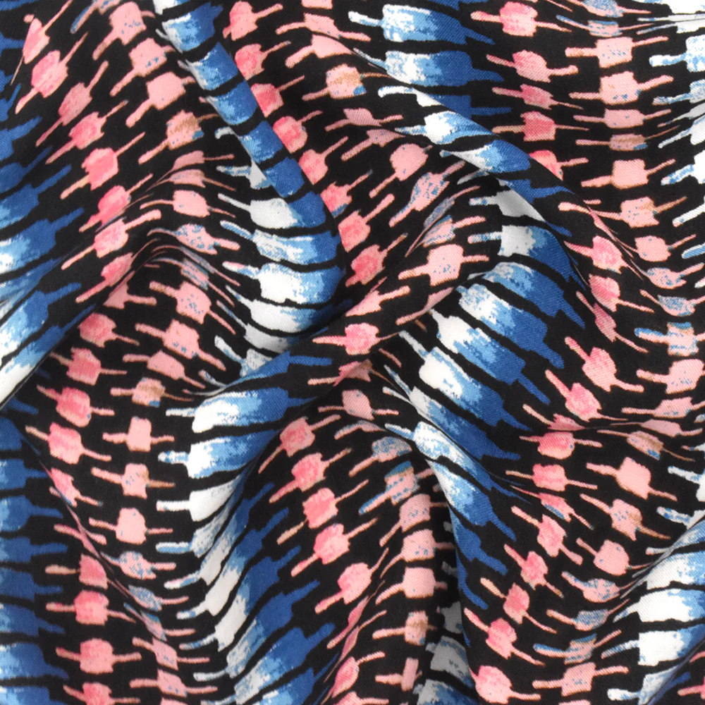 Pink-Blue-Multi Tribal Printed Rayon Challis Woven Fabric - Image 3