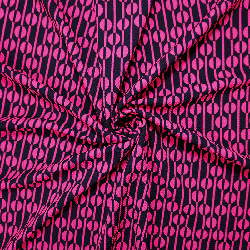 Pink-Blue Poly Geometric Print Liverpool Double Knit Fabric