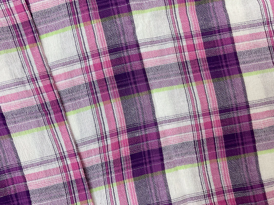 Pink Cotton Lurex Plaid Gauze Woven Fabric - Image 2