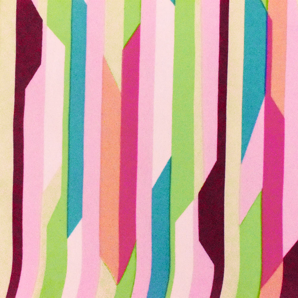 Pink-Green-Multi Abstract Stripe Printed Poly Georgette Woven Fabric - Image 2