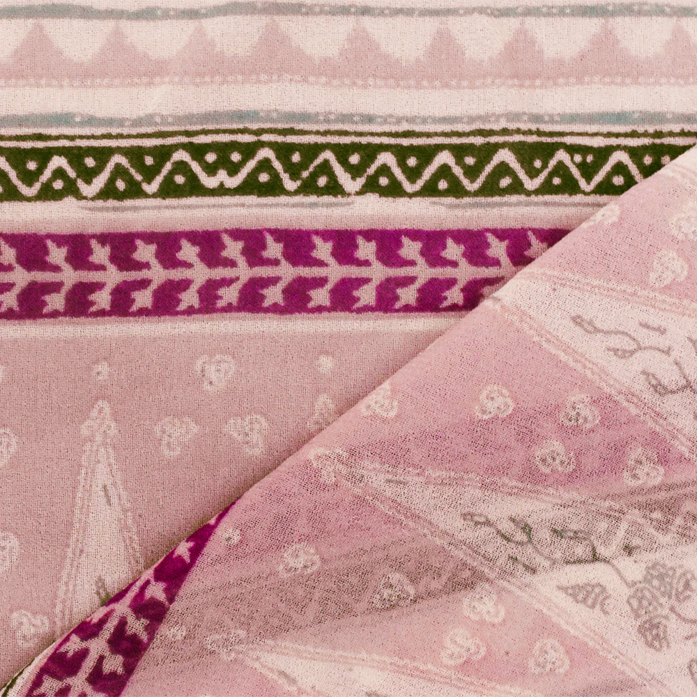 Pink-Ivory-Multi Aztec Stripe Printed Poly Chiffon Woven Fabric - Image 3