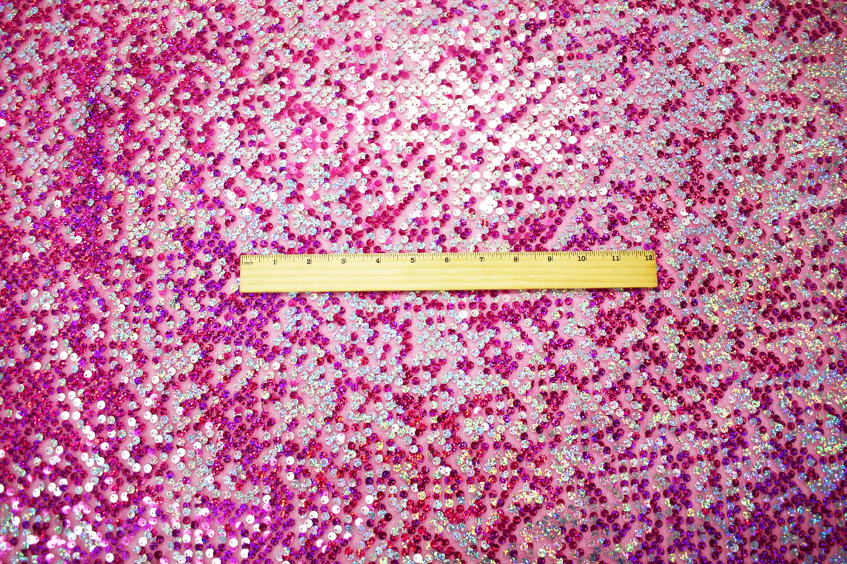 Pink-Magenta-Silver Nylon Sequined Tulle Fabric - Image 4