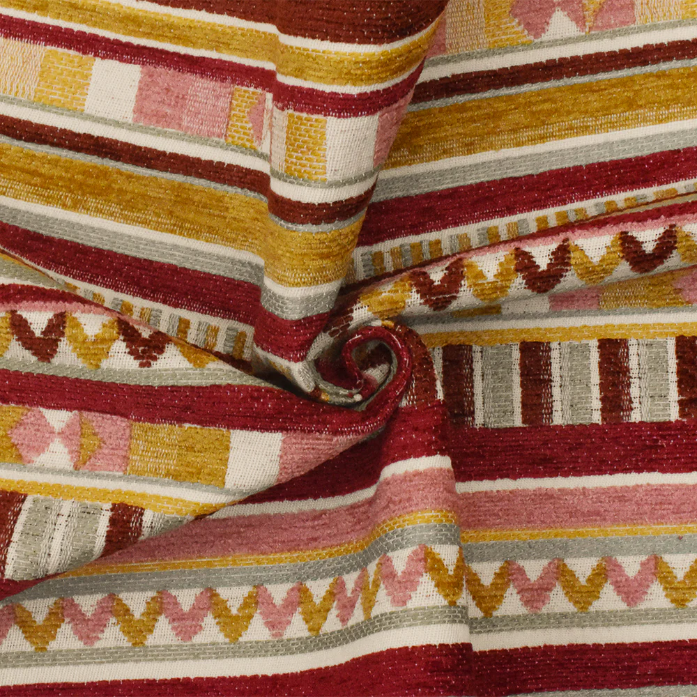 Pink-Multi Aztec Stripe Jacquard Poly Chenille Home Decorating Fabric - Image 3