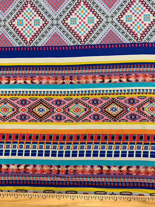 Pink Multi Aztec Stripe Print Rayon Challis Fabric - Image 3