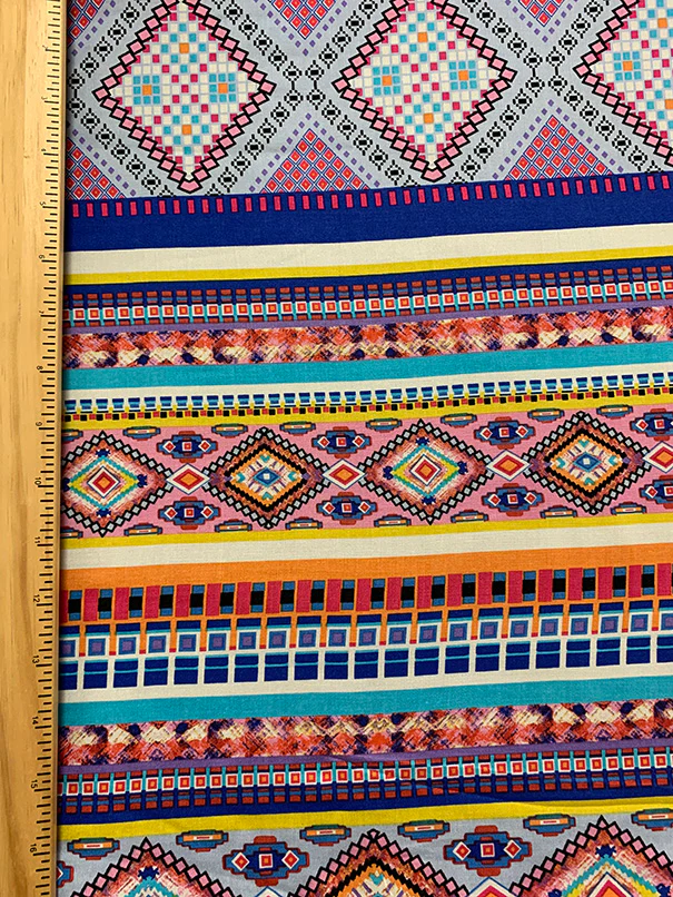 Pink Multi Aztec Stripe Print Rayon Challis Fabric - Image 4