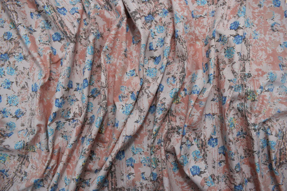 Pink-Multi Cotton Floral Texture Printed Stretch Twill Sateen Woven Fabric - Image 3