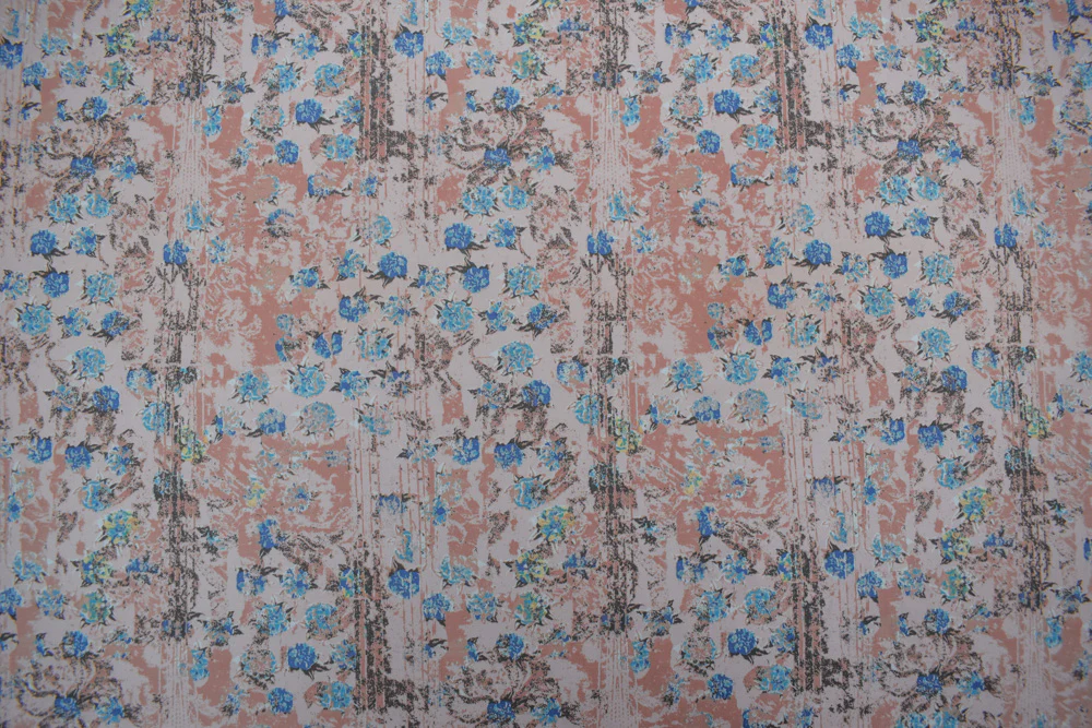 Pink-Multi Cotton Floral Texture Printed Stretch Twill Sateen Woven Fabric - Image 4