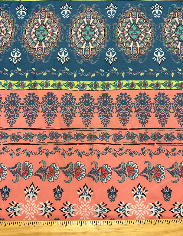 Pink Multi Floral Medallion Print Stripe Chiffon Fabric - Image 3