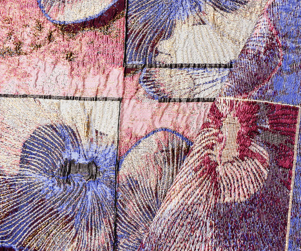 Pink-Multi Floral Tile Jacquard Matelasse Brocade Woven Fabric - Image 2