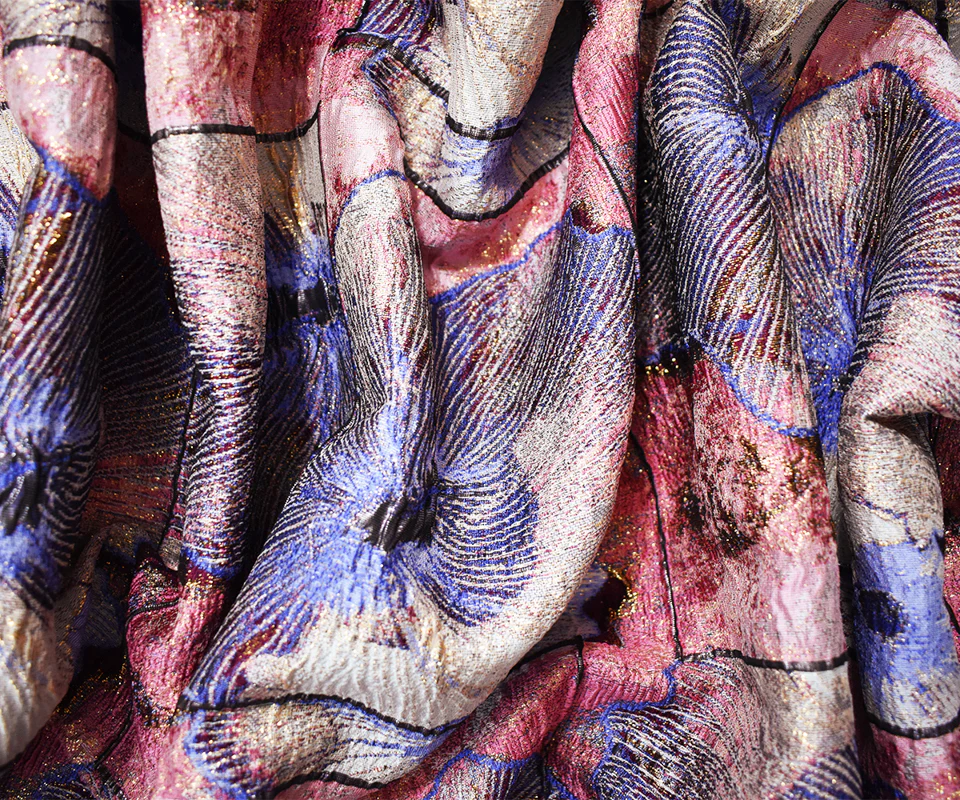Pink-Multi Floral Tile Jacquard Matelasse Brocade Woven Fabric - Image 3