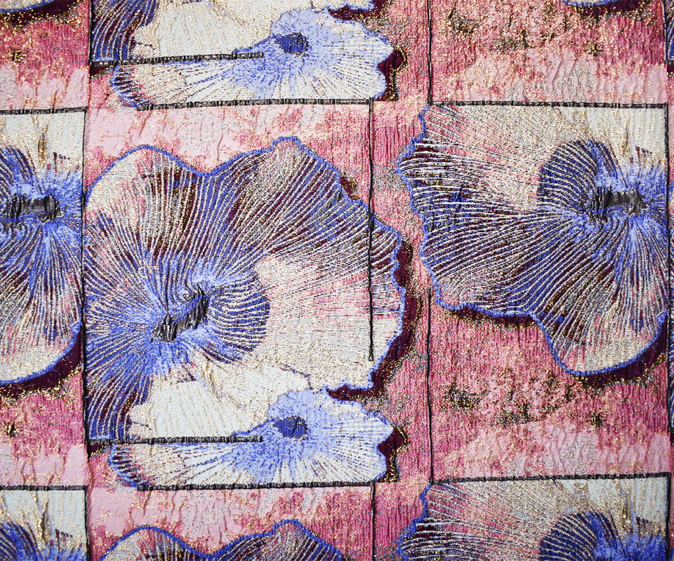 Pink-Multi Floral Tile Jacquard Matelasse Brocade Woven Fabric - Image 4
