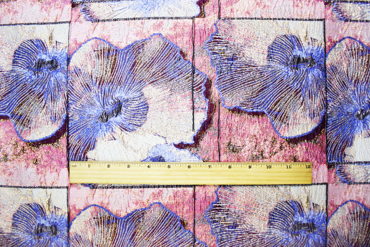 Pink-Multi Floral Tile Jacquard Matelasse Brocade Woven Fabric - Image 5