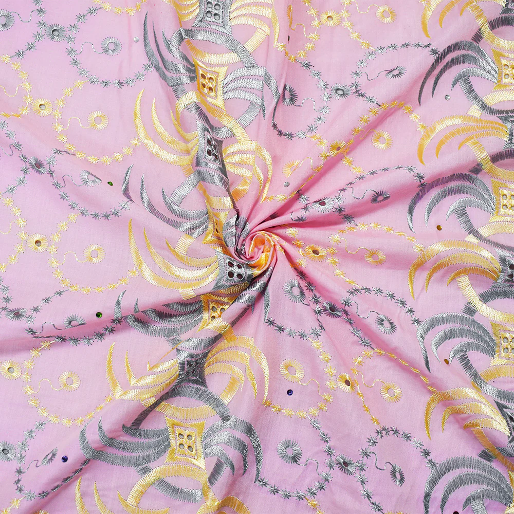 Pink-Multi Poly Embroidered Abstract Scallop Rhinestone Woven Fabric - Image 3