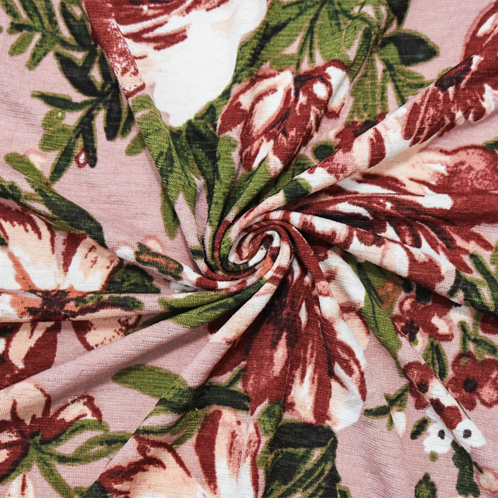Pink-Multi Poly Floral Print Stretch Spandex Onion Skin Jersey Knit Fabric