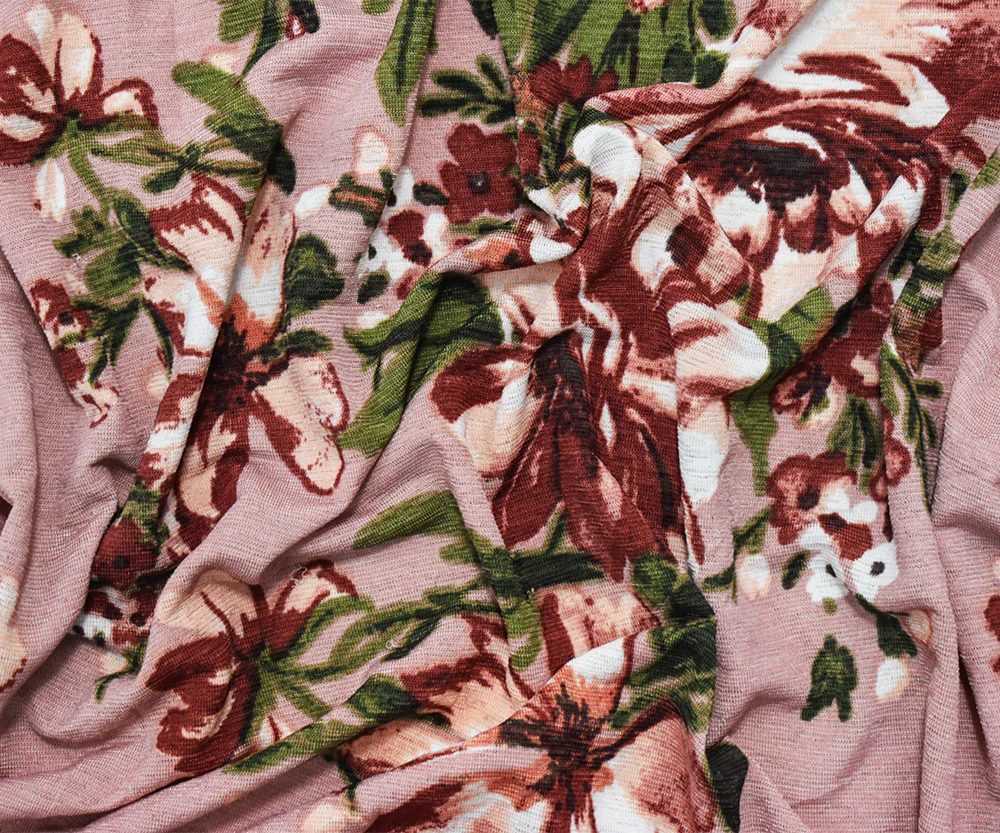 Pink-Multi Poly Floral Print Stretch Spandex Onion Skin Jersey Knit Fabric - Image 3