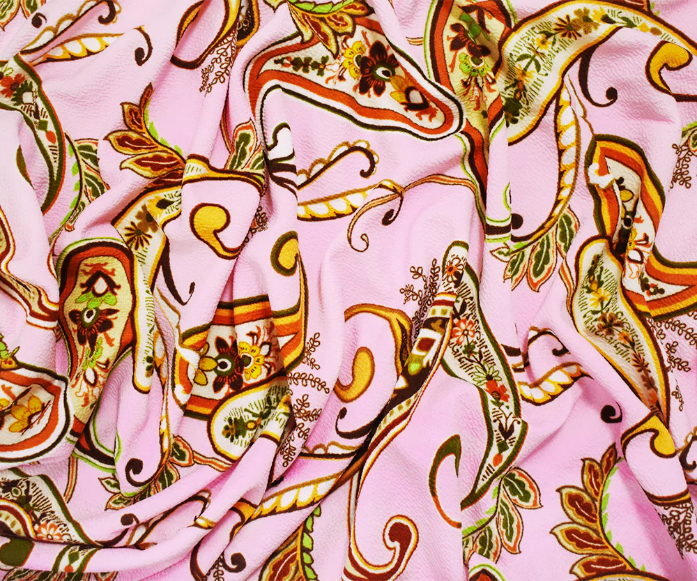 Pink-Multi Poly Paisley Print Stretch Spandex Liverpool Double Knit Fabric - Image 3